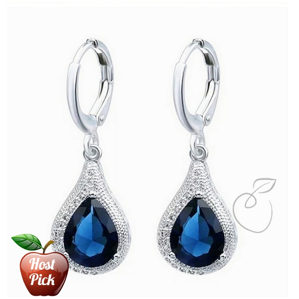 SAPPHIRE & SILVER DANGLE DROP EARRINGS